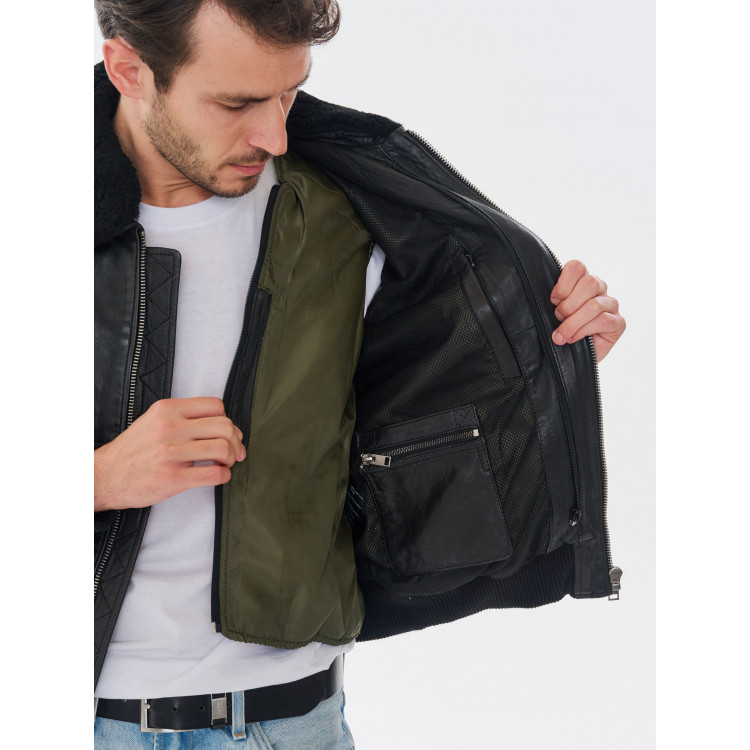 Куртка мужская пилот из натуральной кожи с подстежкой на молнии